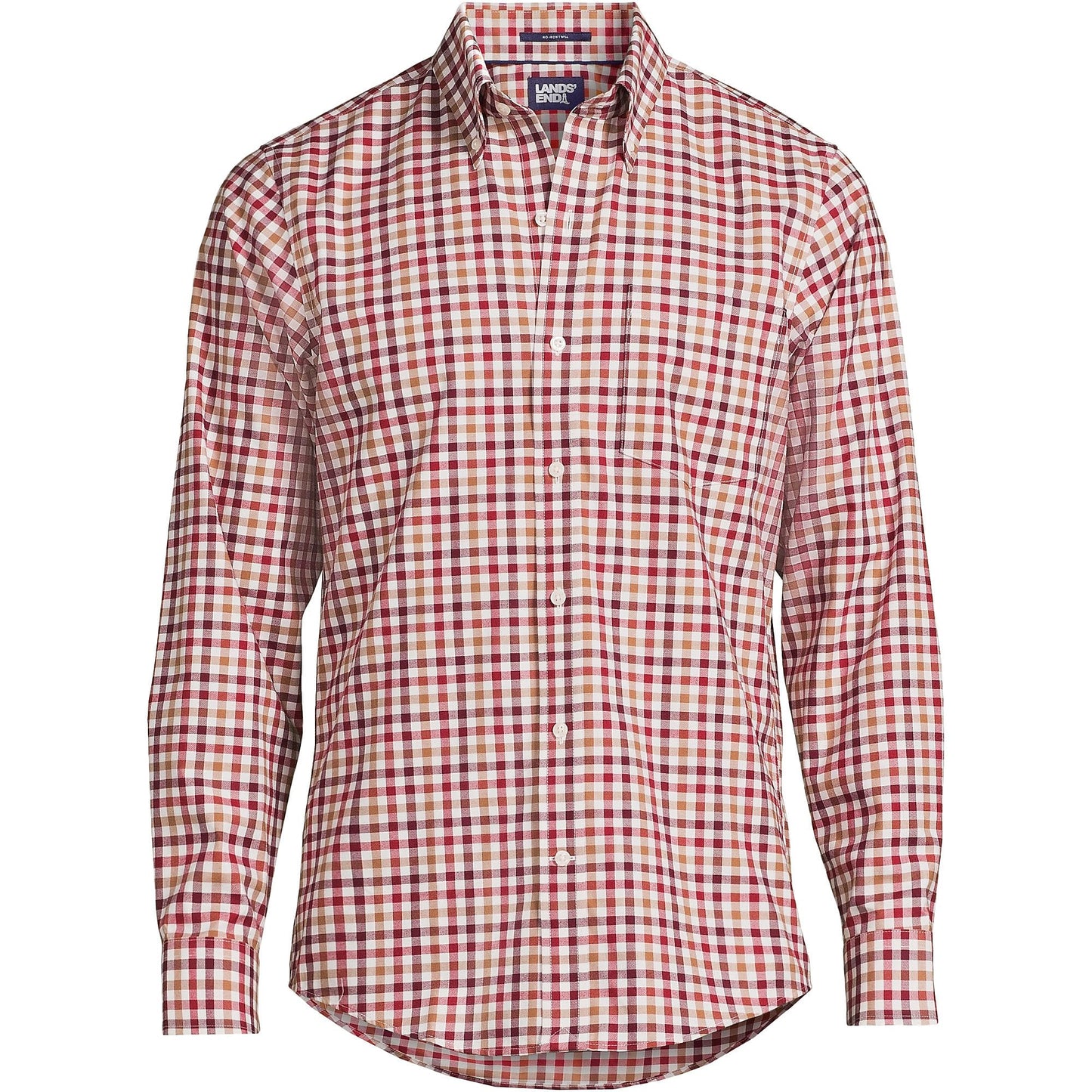 Lands' End Mens Traditional Fit No Iron Twill Shirt Fresh Cranberries Multi Check Regular Small