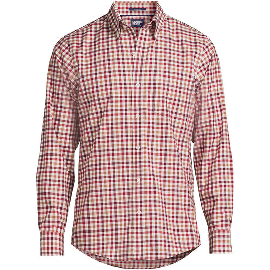 Lands' End Mens Traditional Fit No Iron Twill Shirt Fresh Cranberries Multi Check Regular Small