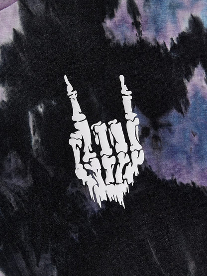 Verdusa Men's Tie Dye Short Sleeve Round Neck Tee Top Black Purple XXL