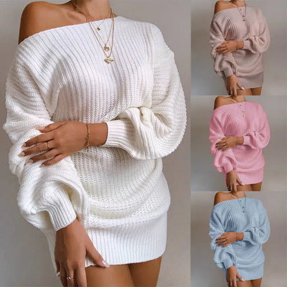 Off-Shoulder Women's Knitted Sweater Dress
